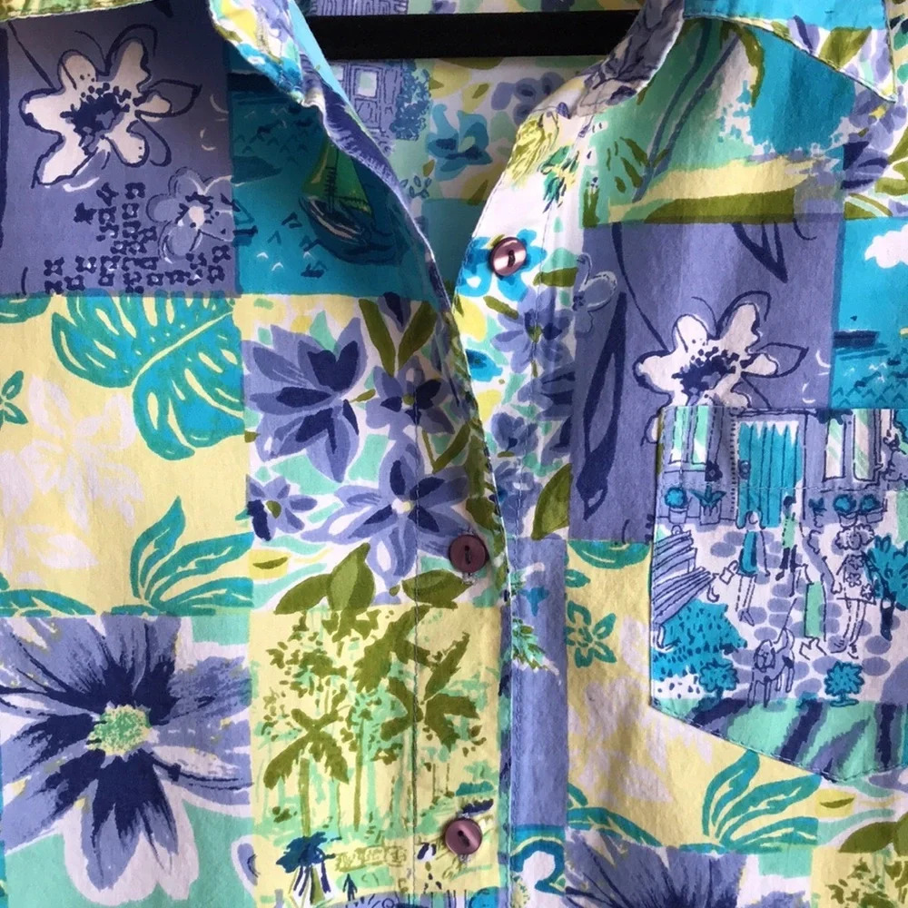 Sara Studio Pretty Patchwork Print Button-Up Top - image 5